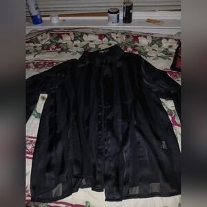 Shein Black Sheer Button Blouse XL